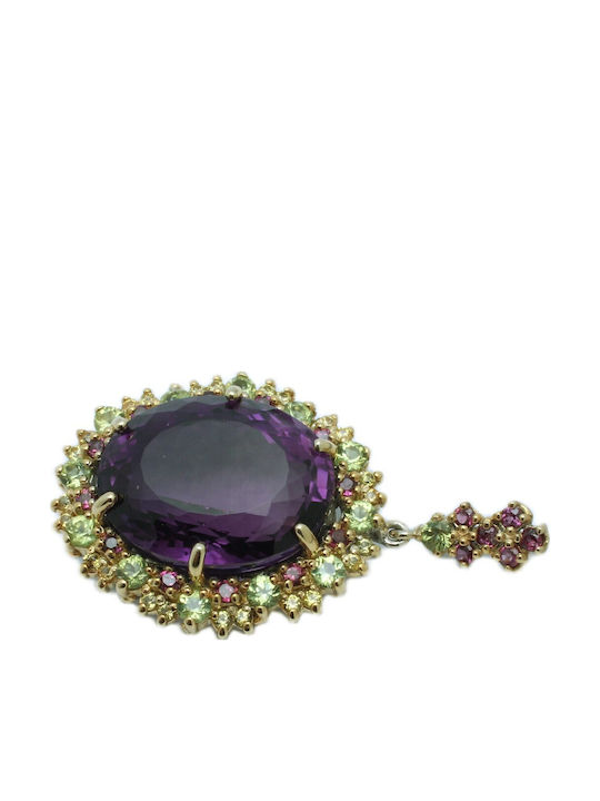 Silver Pendant Natural 47ct Amethyst Olivines Garnets Sapphires