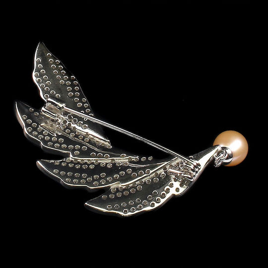 Songea Silber Brosche Natürliche Cremige Perle Zirkonia Blatt 925