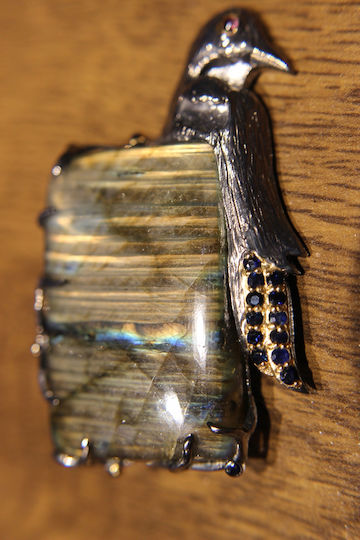Songea Silber Brosche Mit Natürlicher Labradorit Saphiren Granat Vogel