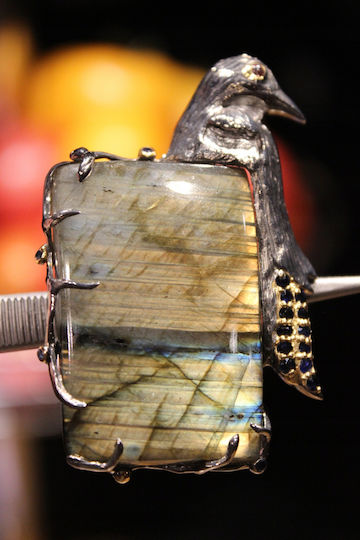 Songea Silber Brosche Mit Natürlicher Labradorit Saphiren Granat Vogel
