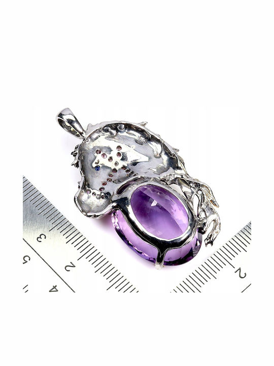 Stunning 925 Pendant Natural Large Amethyst Sapphires Rubies Horse