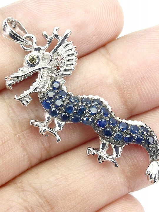 Songea Silber Anhänger Drache Natürliche Blaue Saphire