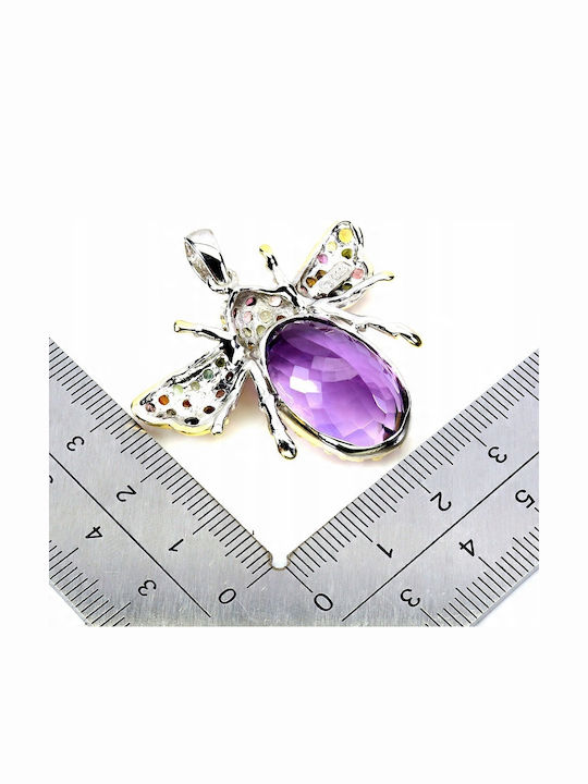 925 Silver Pendant Natural 34ct Amethyst Garnets Tourmalines Beetle 925 Silver Pendant Natural 34ct Amethyst Garnets Tourmalines Beetle