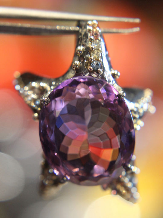 Artistic Silver Pendant Natural Amethyst Sapphires Songea Starfish Artistic Silver Pendant Natural Amethyst Sapphires Songea Starfish