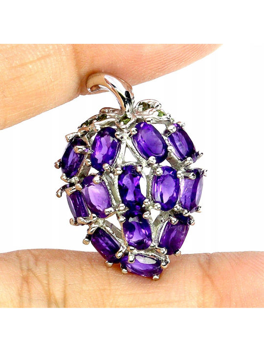 Elegant Silver Pendant Stunning Natural Amethysts Diopsides 925 Elegant Silver Pendant Stunning Natural Amethysts Diopsides 925