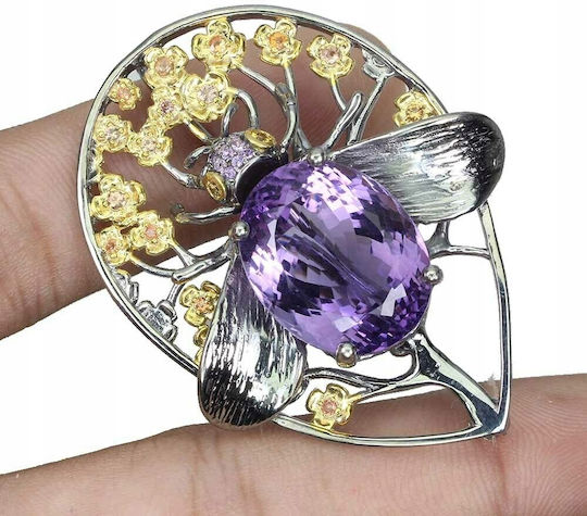 Сребърна Брошка 29.63ct Аметист Сапфир Папийонка