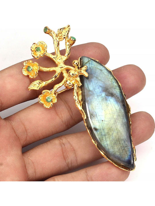 Labradorite 62ct Emerald Pendant Brooch Labradorite 62ct Emerald Pendant Brooch