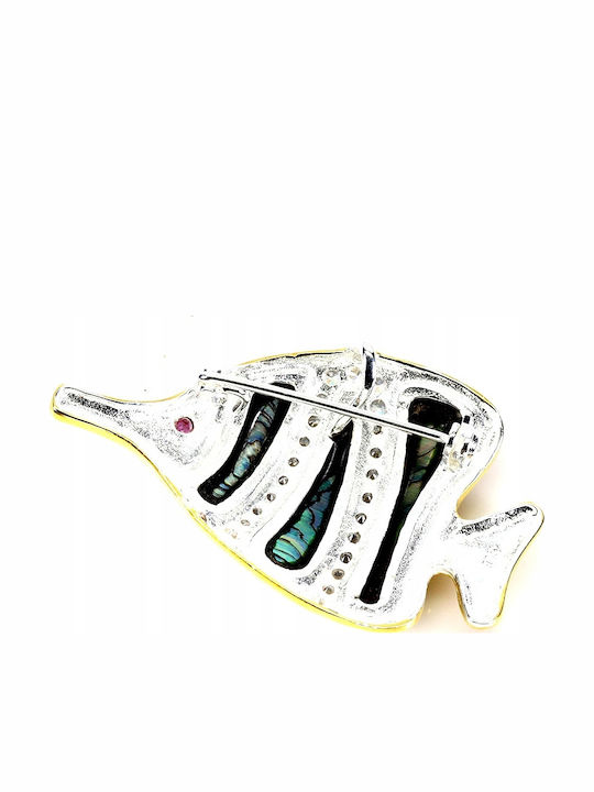 Pendant Brooch Natural Mother--pearl Ruby Zircon Fish 925