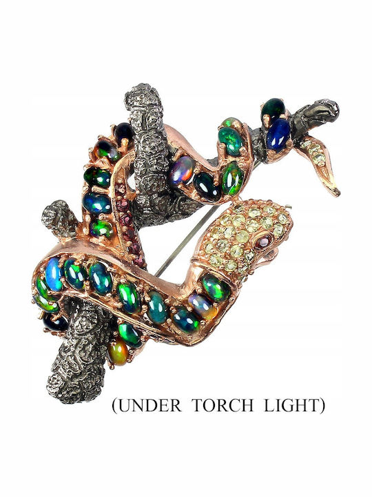 Brooch Pendant Black Opals Silver 925 Snake