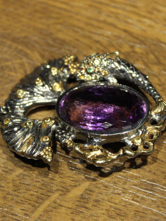 Artistic Fish Pendant Silver Amethyst Sapphires Diopsides