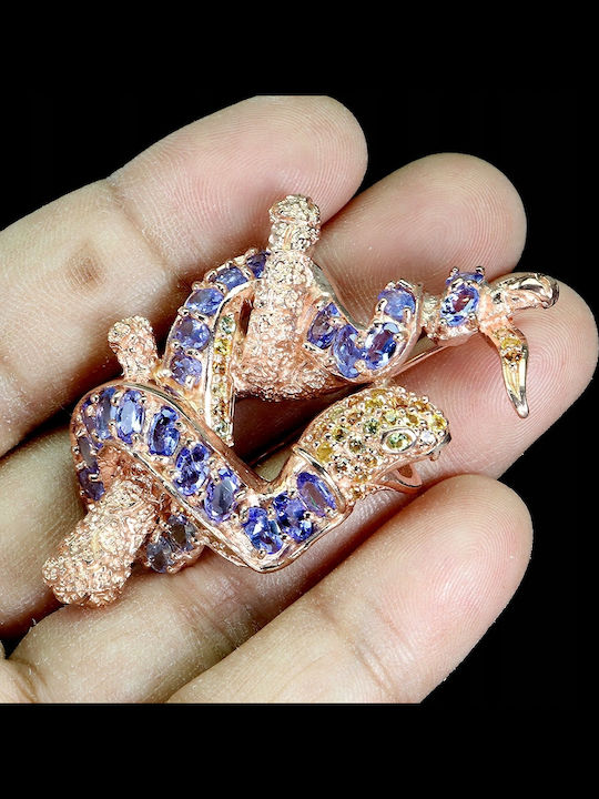 Songea 925 Silver Snake Brooch Pendant Natural Tanzanites Sapphires