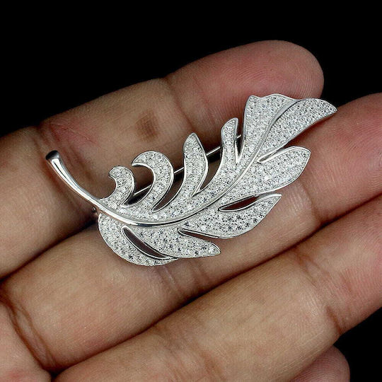 925 Silver Brooch Aaa Zircon Feather