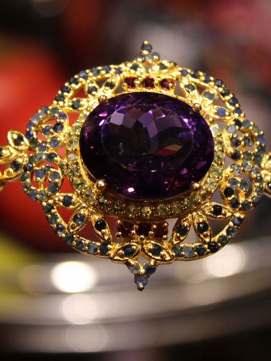 925 Pendant Stunning Silver Natural Amethyst Peridot Sapphires Garnets