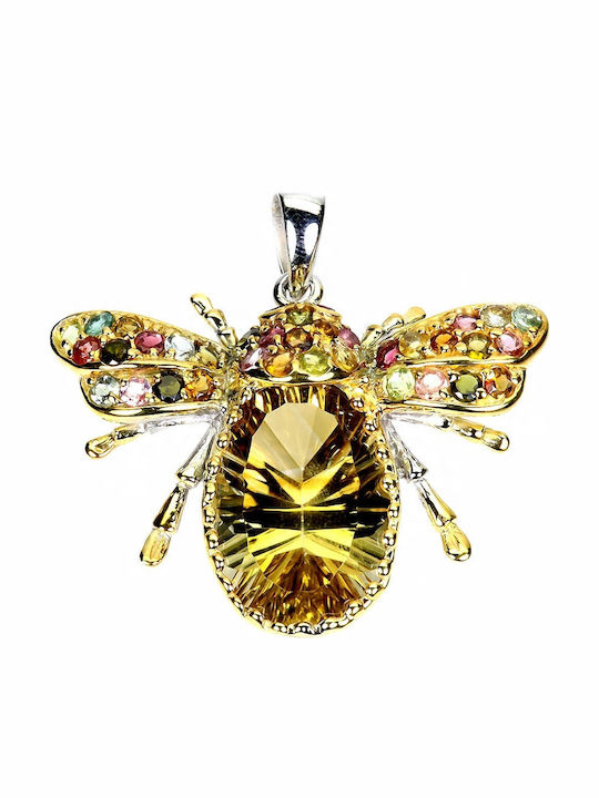Pendant Beetle 33ct Citrine Natural Garnets Tourmalines 925 Stunning