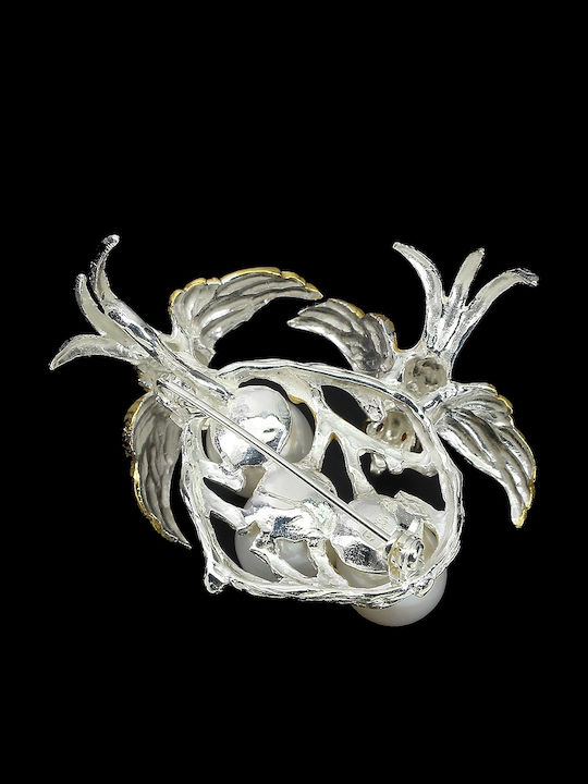 925 Brooch Pendant Birds Natural Pearls Garnets