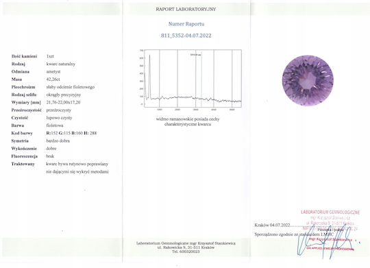 Amethyst Natural Stone 42.26ct Certificate