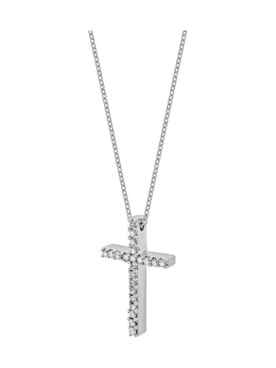 Kiriakos Gofas Damen Weißgold Kreuz 9K mit Kette