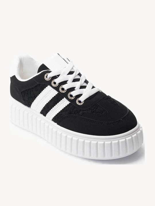 Μαύρα Sneakers Ρίγες Δίπατη Σόλα