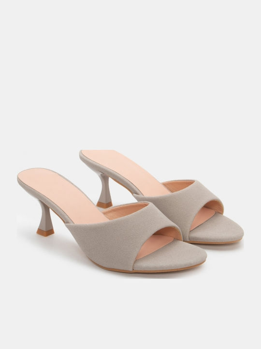 Suede Mules με Χαμηλό Τακούνι σε Γκρι Χρώμα