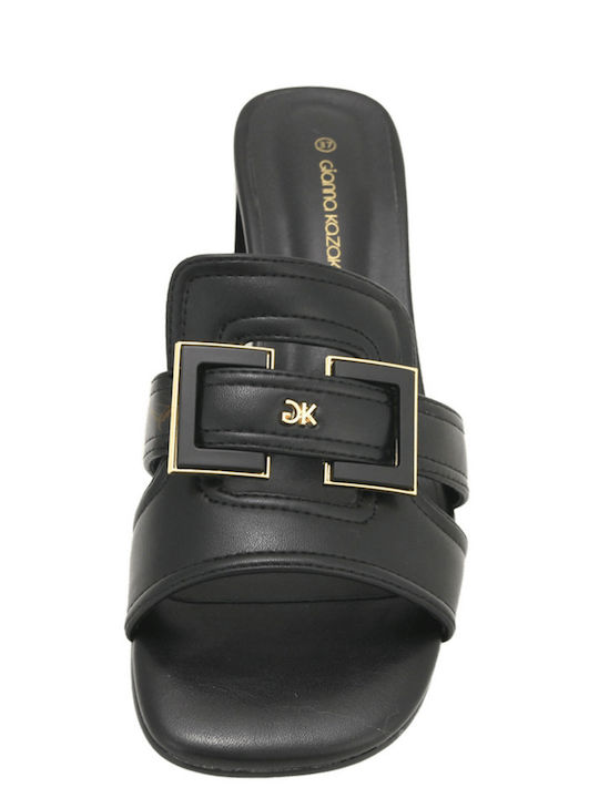 Leather Mules with Low Heel in Black Colour