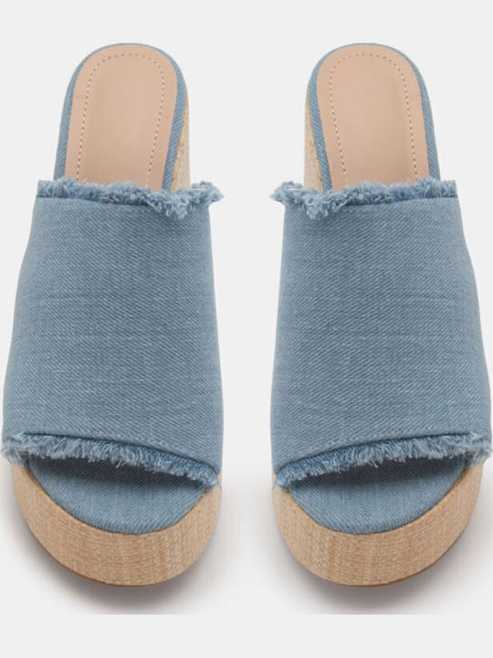 Mules With High Heel In Blue Colour