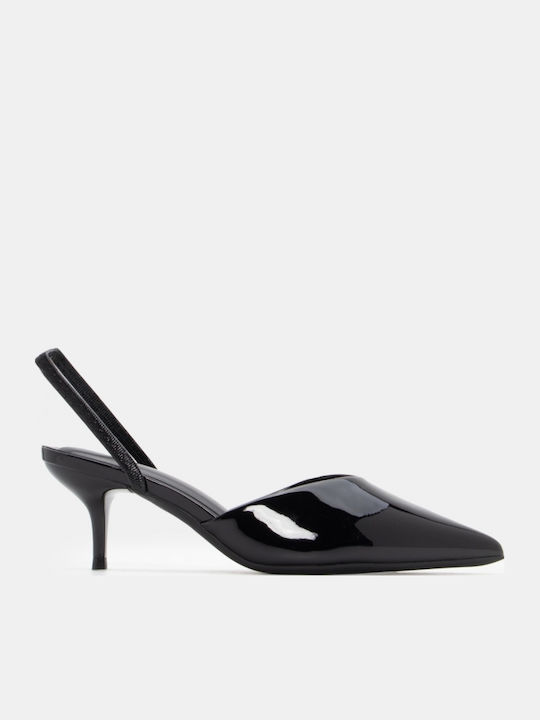 Spitze Zehe Pumps mit Mittlerem Absatz Schwarz