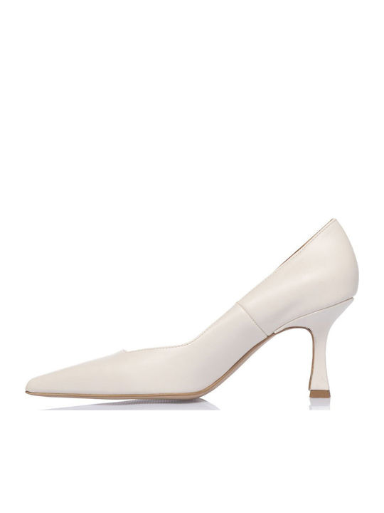 Leder Pumps mit Mittelhohem Absatz Weiß