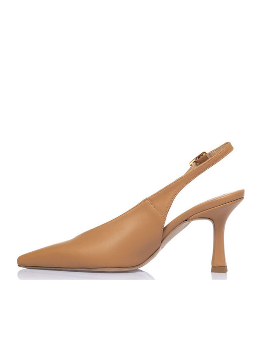 Leather Heels with Medium Heel Tabac Brown