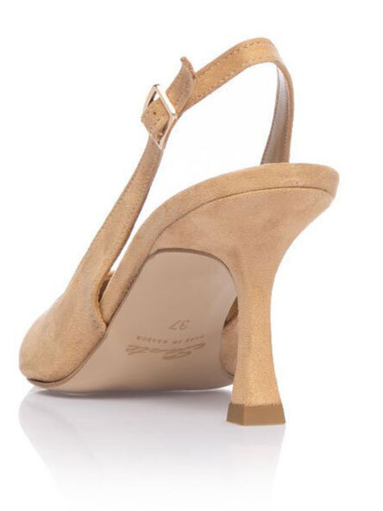 Leather Heels with Medium Heel Tabac Brown