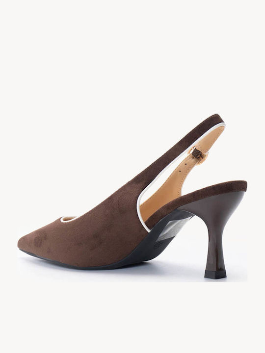 Pantofi Cu Toc Maro De Catifea Slingback Cu Linia Ascuțită