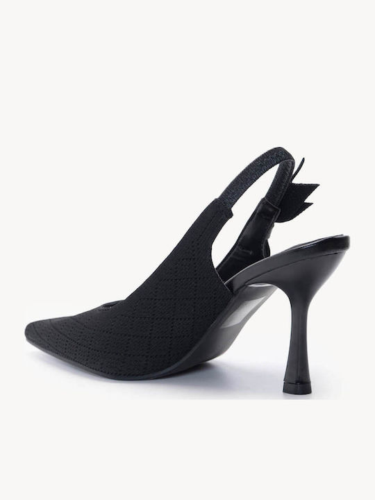 Μαύρες Slingback Γόβες Μυτερή Γραμμή