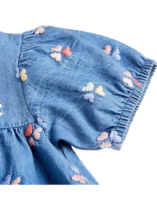 Rochie Fete Mâneca Scurtă Denim Albastră