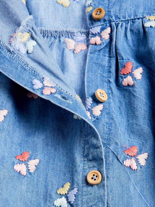 Rochie Fete Mâneca Scurtă Denim Albastră