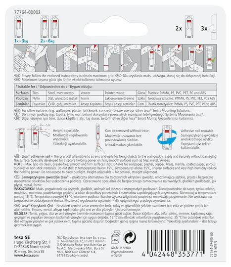 Tesa Einstellbare Nägel Haken Haken 3kg 2pcs Fliese