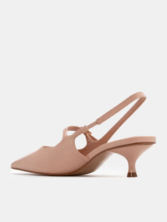 Pointed Toe Heels with Strap & Mid Heel Beige