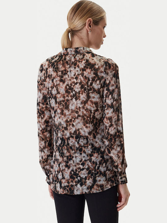 Long Sleeve Women's Shirt Brown Floral