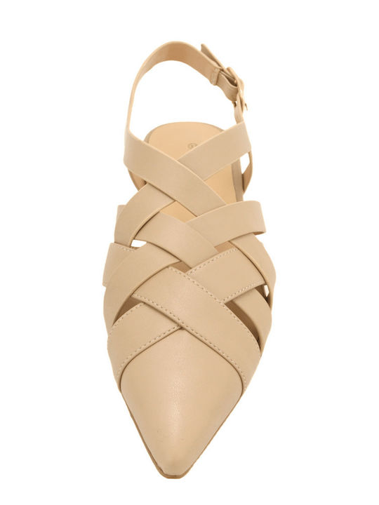 Leather Women's Ballerina Shoes in Beige Colour