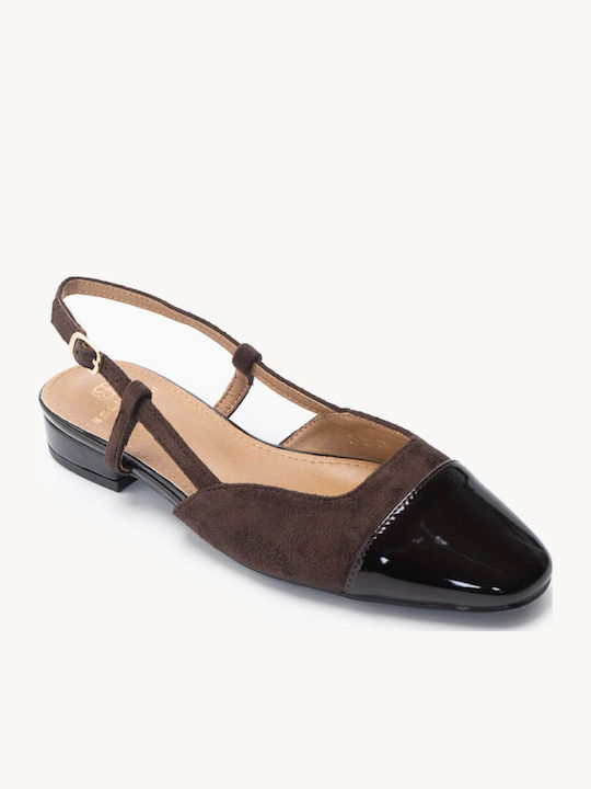 Braune Damen Ballerinas Slingback Mit Riemen Mit Quaderförmiger Spitze
