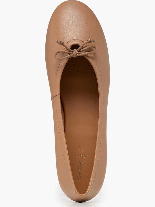 Leather Women's Ballerina Shoes in Beige Colour