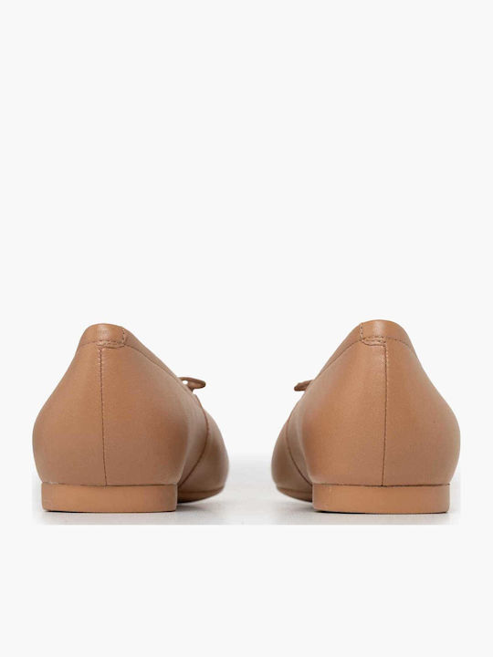 Leather Women's Ballerina Shoes in Beige Colour