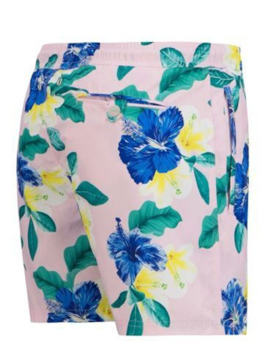 Men's Swimwear Shorts Hibiscus 9084-Pink-XL