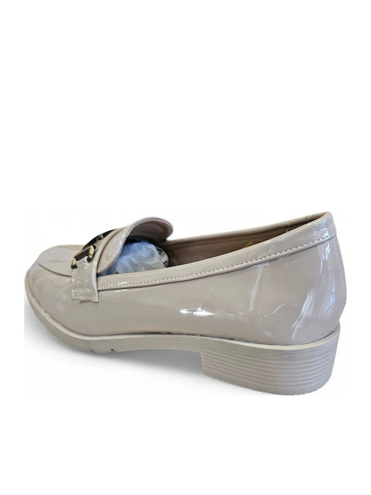 Patent Leather Women's Loafers in Beige Colour