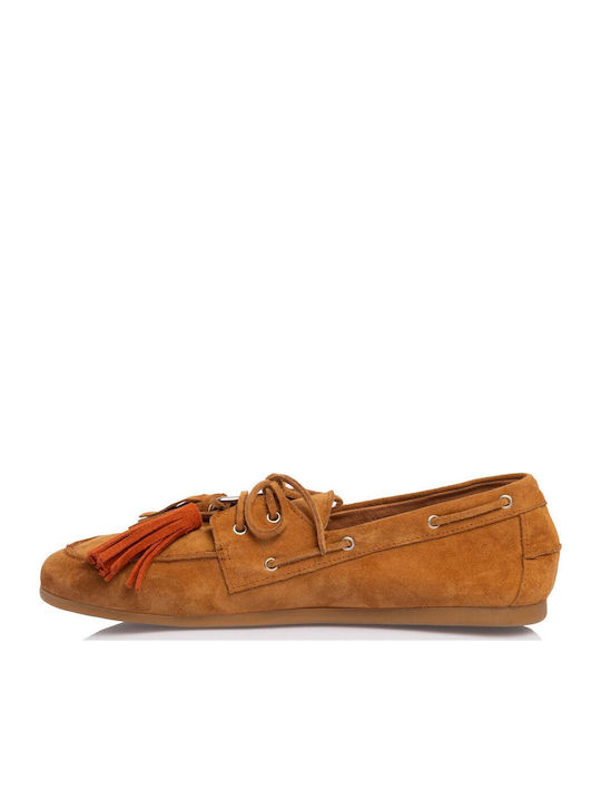 Leather Women's Boat Shoes in Tabac Brown Colour