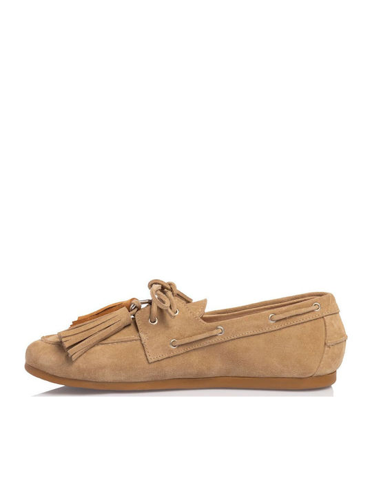 Leather Women's Boat Shoes in Beige Colour