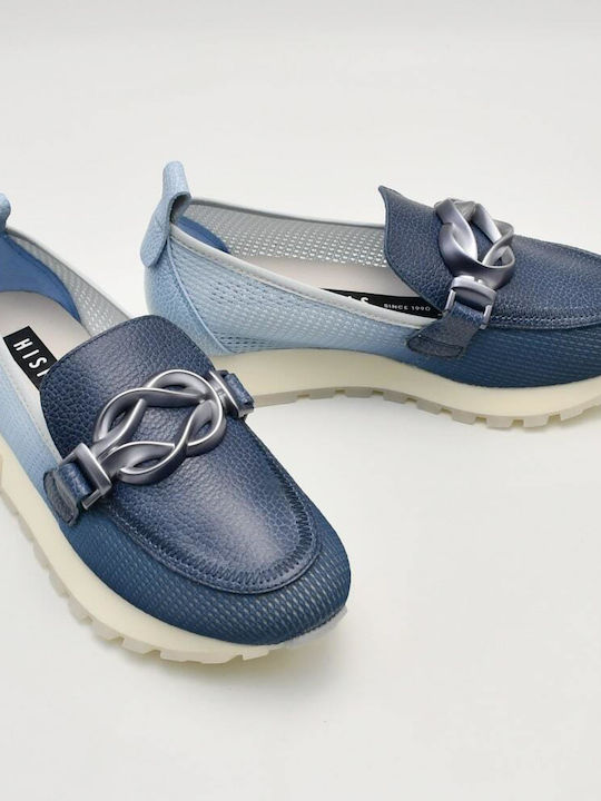 Leather Women's Loafers in Blue Colour