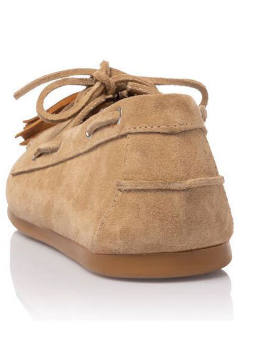 Leather Women's Boat Shoes in Beige Colour