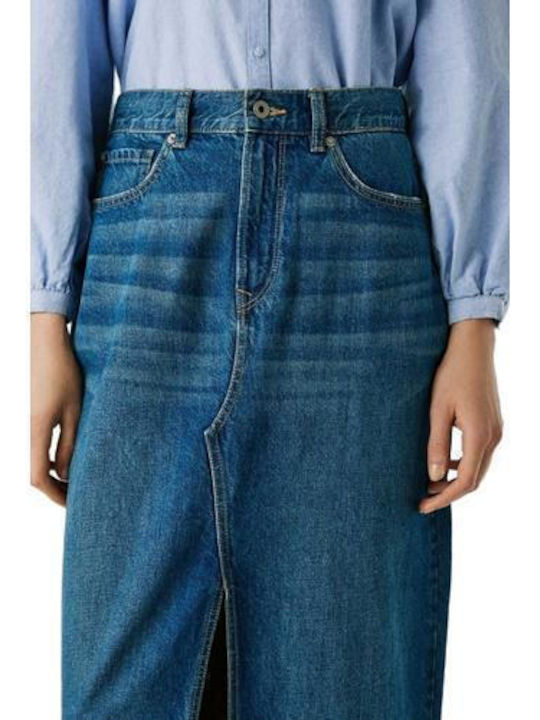 Denim Hohe Taille Maxi Damenrock Blau
