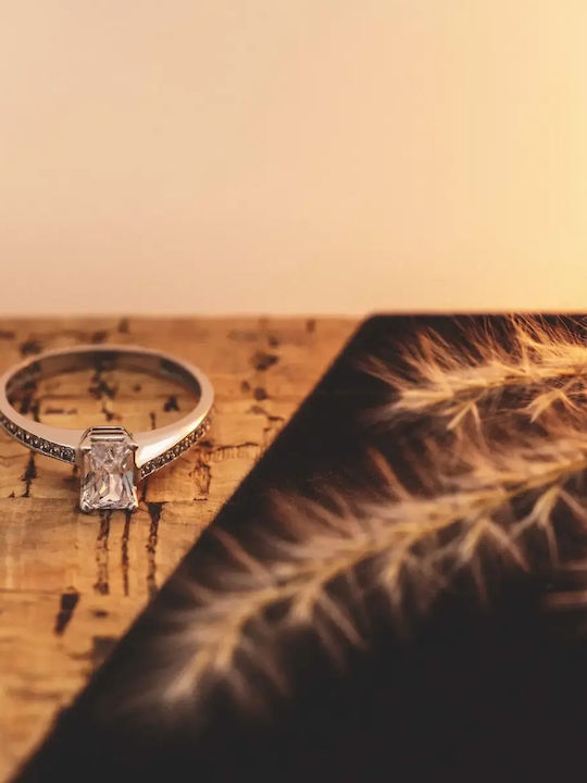Single Stone Ring From 9K White Gold With Zircon