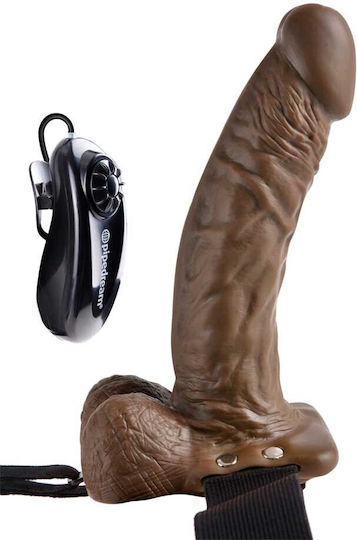 19.0cm Hohl Vibrator Strap-Ons Braune Kugeln Pipedream