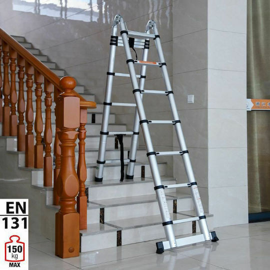 Telescopic Aluminum Double Ladder 14 Steps Maximum Height 4.4m